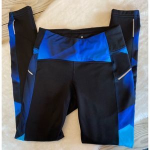 Athleta Magnet Power Lift Tight Compression Pants Blue Black Reflective XS